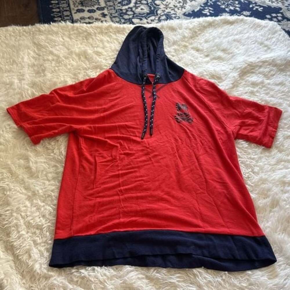 Psycho Bunny Hooded Shirt Red and Blue Medium